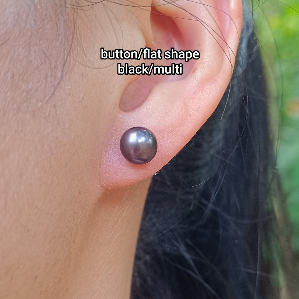 Real black pearl earrings sterling silver studs